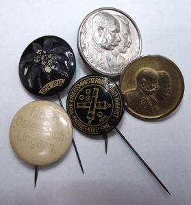 5 X WW1 Austrian ''KUK'' Patriotic Badges.