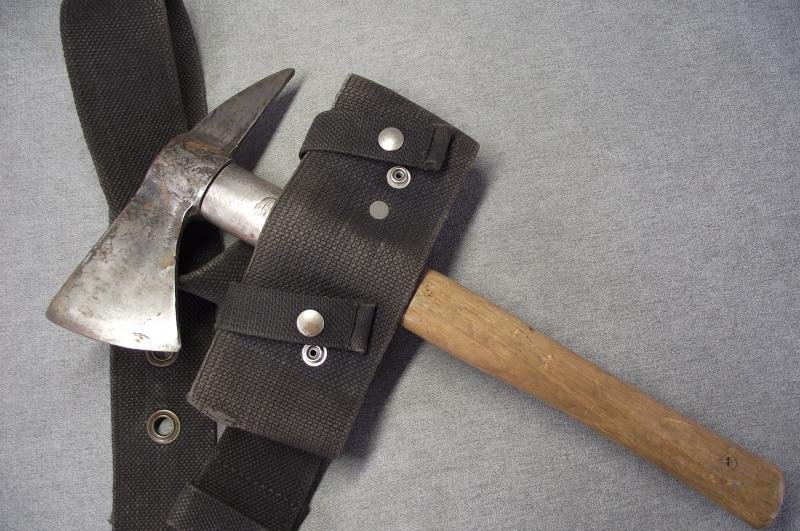 WW2 British George 6th Stamped Fire Fighters Axe and Webbed Axe Case with Belt. — image 4