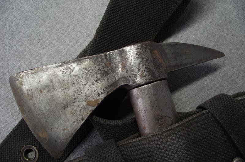 WW2 British George 6th Stamped Fire Fighters Axe and Webbed Axe Case with Belt. — image 5