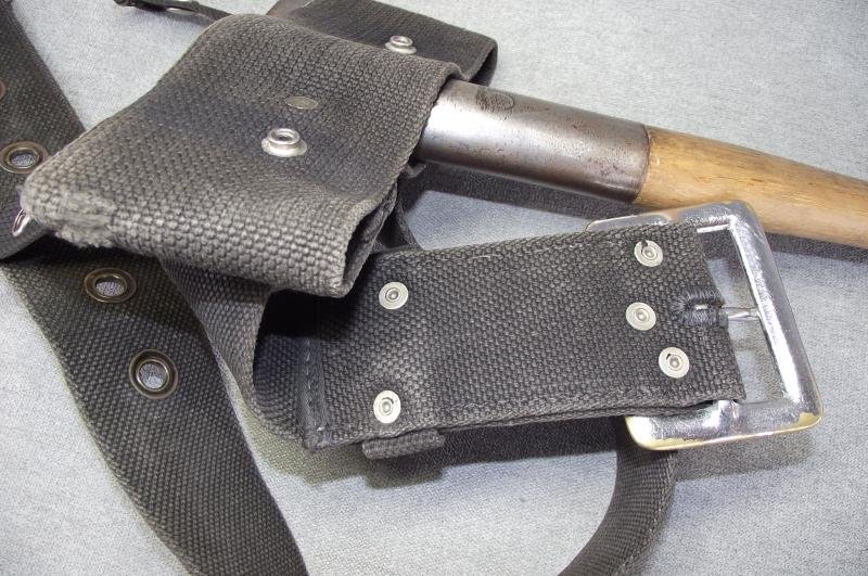 WW2 British George 6th Stamped Fire Fighters Axe and Webbed Axe Case with Belt. — image 9