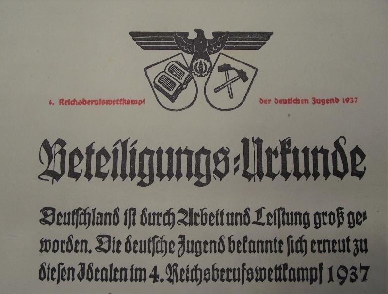 1937 Dated Hitler Youth Reichssportwettkampf Certificate. — image 2