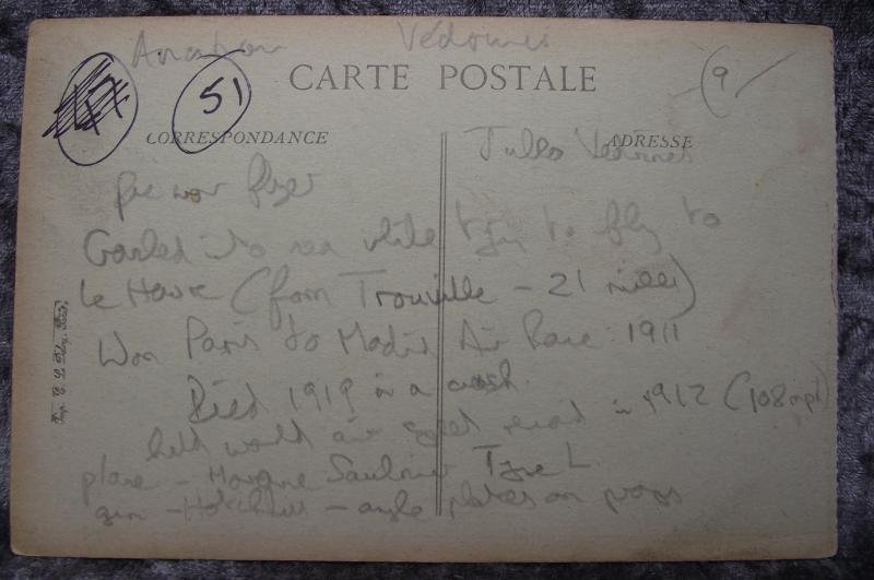 WW1 Post Card. French Aviator Jules Vedrines. — image 2