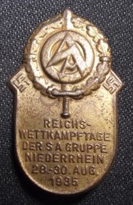 SA Event Badge/Tinnie. Wettkampftage SA Gruppe Niederrheim,1935.