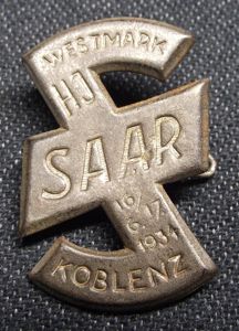 Hitler Youth Tinne/ Event Badge. HJ SAAR Koblenz, 1934.