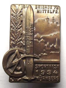 SA Event Badge/Tinnie. SA Brigade 78, Nurnberg, 1934.