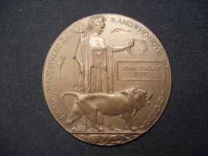 WW1 British Death Plaque. JOHN THOMAS WHITE.