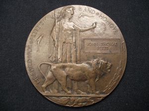 WW1 British Death Plaque. JOHN THOMAS BETTS.