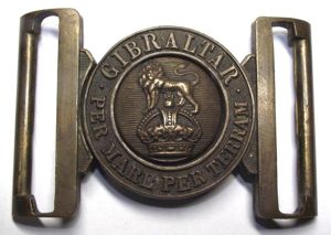 Royal Marines ''Gibraltar'' Brass Belt Buckle. Kings Crown.