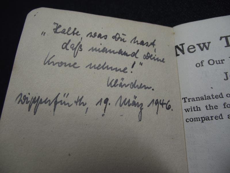 1944 Dated Soldiers New Testament with 1946 Dated German Written Sentiment. — image 6