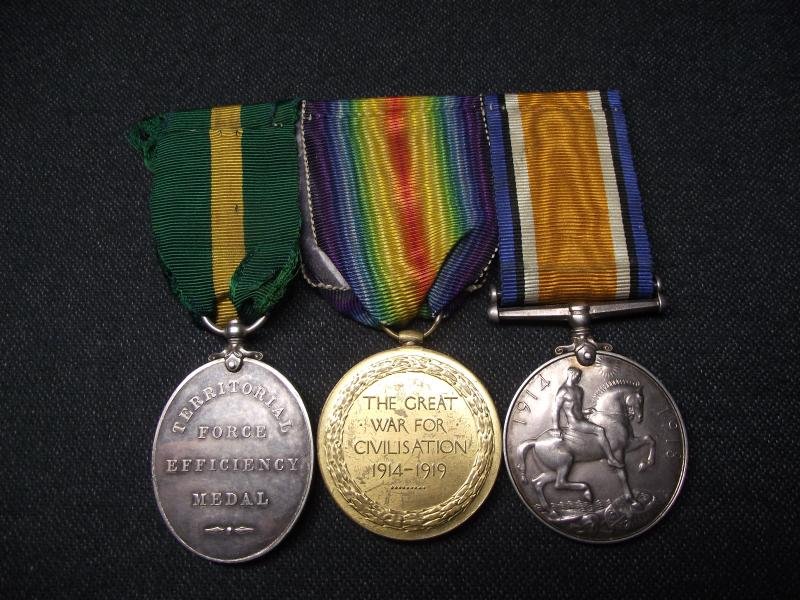 WW1 Welsh Regiment Medal Pair and Territorial Force Efficiency Medal, SGT, 7th Welsh(Cyclist), 17th and 9th Welsh. — image 3