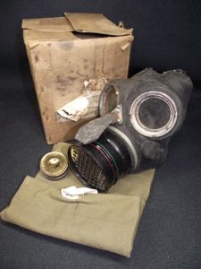 WW2 Boxed Heavy Duty Civil Respirator with Bag and Cloths.