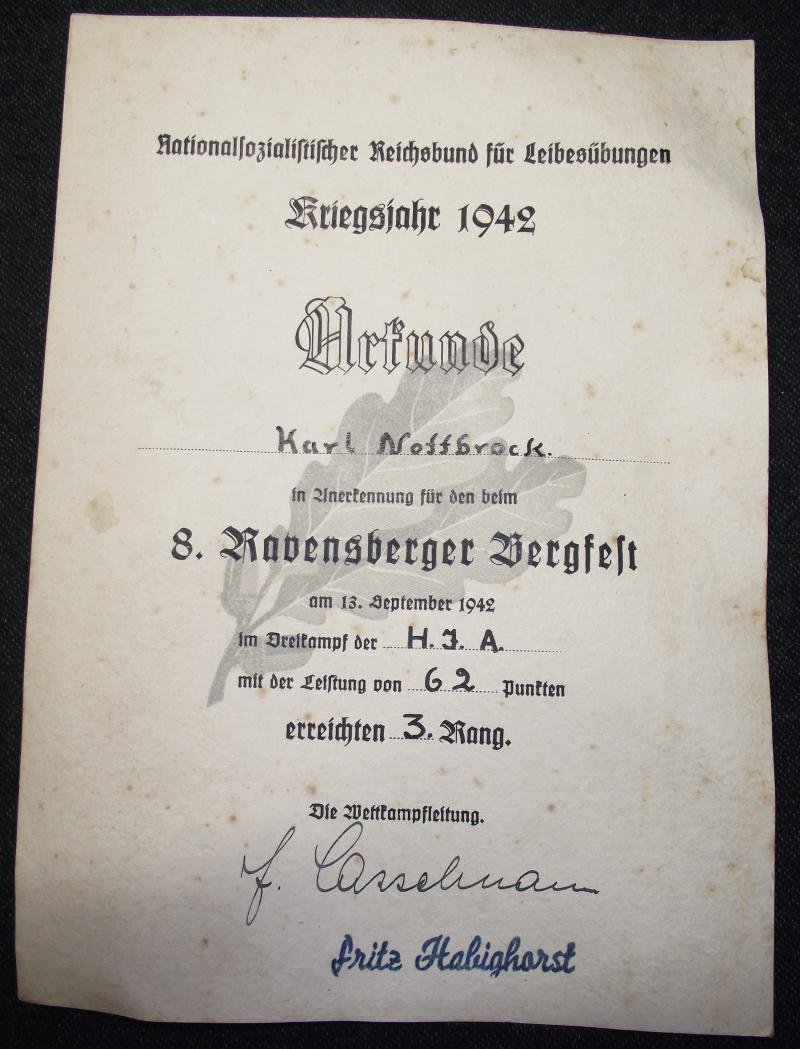 2 X Hitler Youth Sports Award Certificates. — image 2