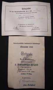 2 X Hitler Youth Sports Award Certificates.