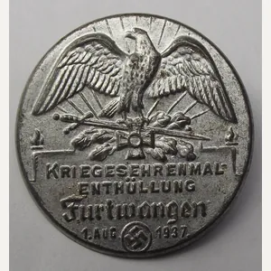 Kriegesehrenmal-Enthullung Event Badge/Tinnie. Furtwangen, 1937.