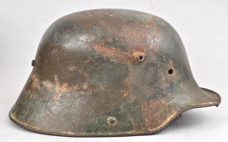 WW1 German Battle Damaged Camouflage M16 Helmet — image 2