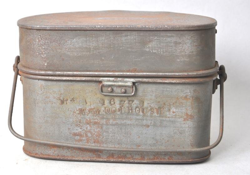 WW1 British Kidney Shaped Messtin - Marked To Royal Marine Artillery ( RMA ) — image 3