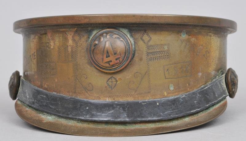 WW1 British 4.5 Howitzer Shellcase Trenchart Cap 1916 — image 2