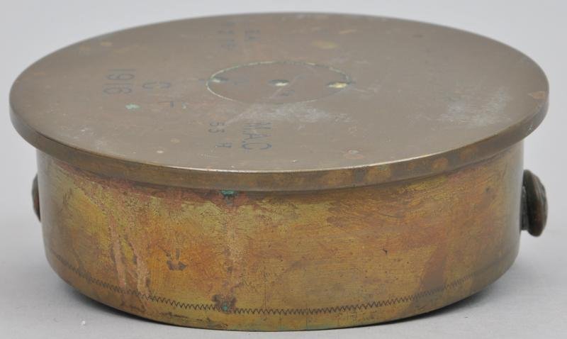 WW1 British 4.5 Howitzer Shellcase Trenchart Cap 1916 — image 4