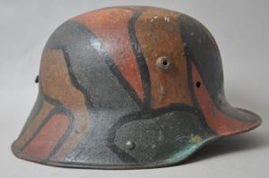 WW1 US GI Doughboy Painted German 'Mimickry' Camouflage Helmet