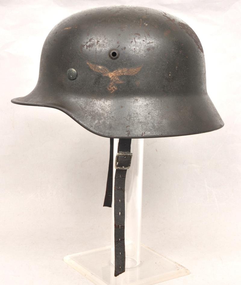 WW2 German M35 Double Decal Luftwaffe Helmet With Cut Chinstrap — image 3
