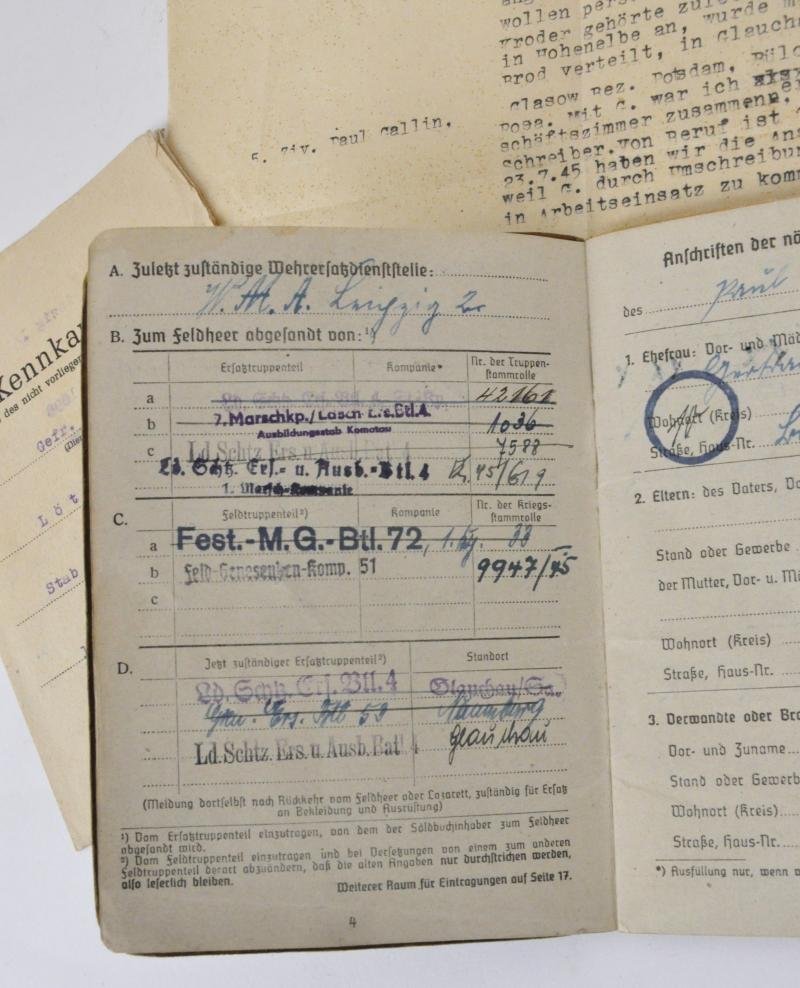 WW2 German Army Soldbuch 1944 - Machine Gun Battln , Fortress Unit 72 — image 4