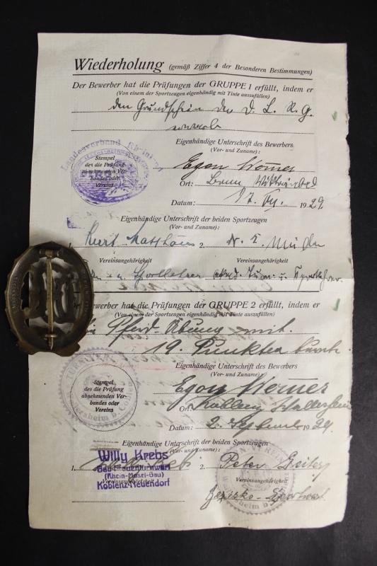 WW2 German DRL Sports Badge & Award Document — image 2