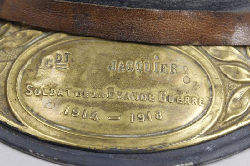 WW1 French M15 Adrian Helmet With Commandant Named Souvenir Plaque — image 11