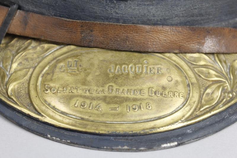 WW1 French M15 Adrian Helmet With Commandant Named Souvenir Plaque — image 2
