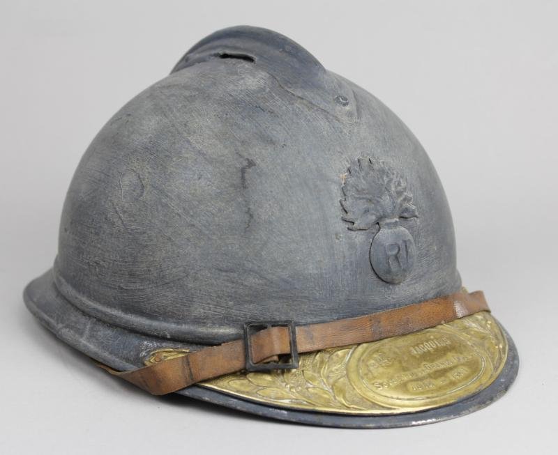WW1 French M15 Adrian Helmet With Commandant Named Souvenir Plaque — image 4