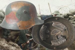 WW1 German Camouflage M17 Helmet With Rare Grey Chromed Leather …