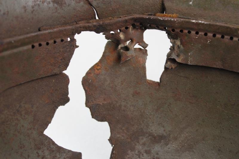 WW1 German Camouflage Helmet With Severe Battle Damage — image 8