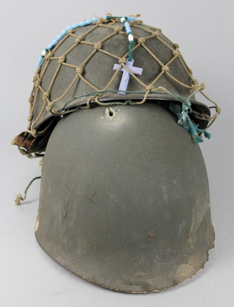Bullet Holed ( Entry & Exit ) 1982 Falklands War Argentinian Netted Camouflage Helmet — image 10