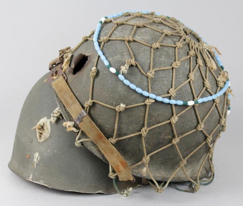 Bullet Holed ( Entry & Exit ) 1982 Falklands War Argentinian Netted Camouflage Helmet — image 8