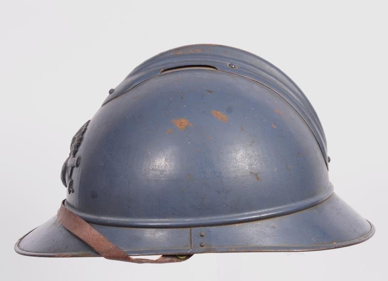 WW1 French M15 Artillery Adrian Helmet - Early Horizon Blue Paint — image 3