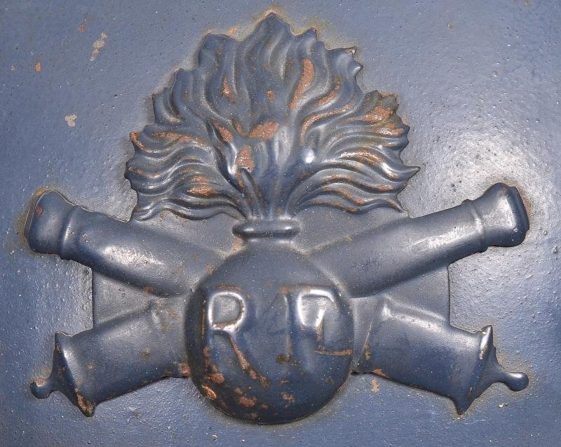 WW1 French M15 Artillery Adrian Helmet - Early Horizon Blue Paint — image 6