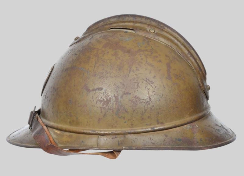 WW1 French 'Textbook' Mustard Coloured Zouve Adrian Helmet — image 4