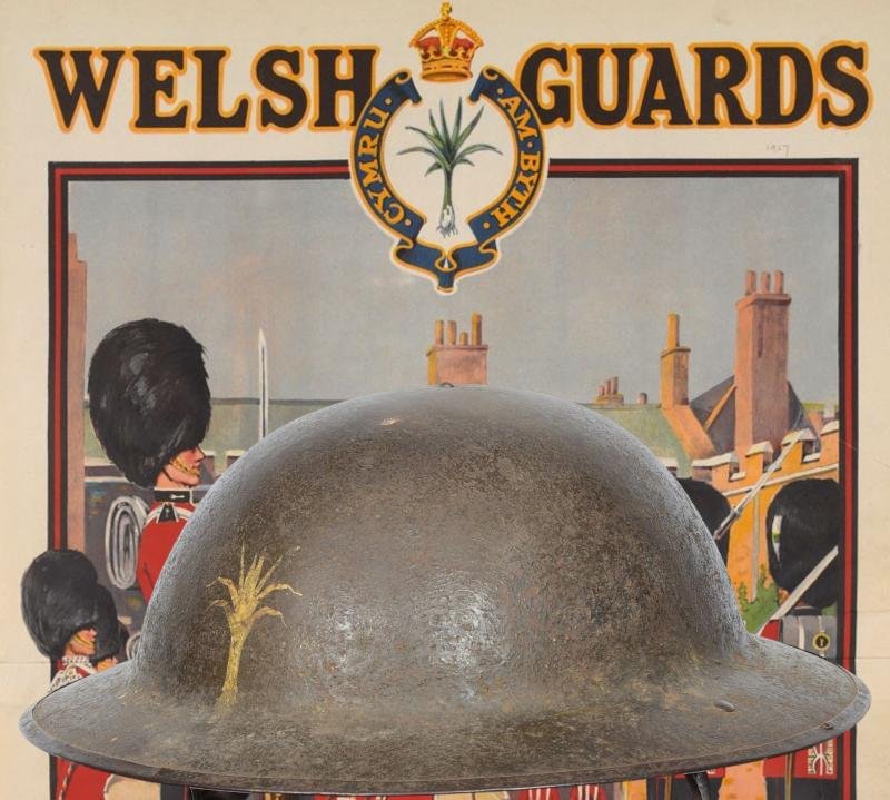 WW1 British Brodie Welsh Guards Marked Steel Helmet — image 10