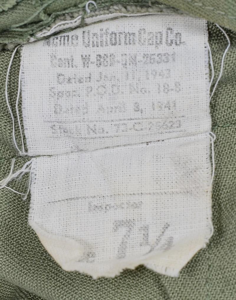 WW2 US Army HBT Combat / Fatigue Cap 1943 Label. — image 8