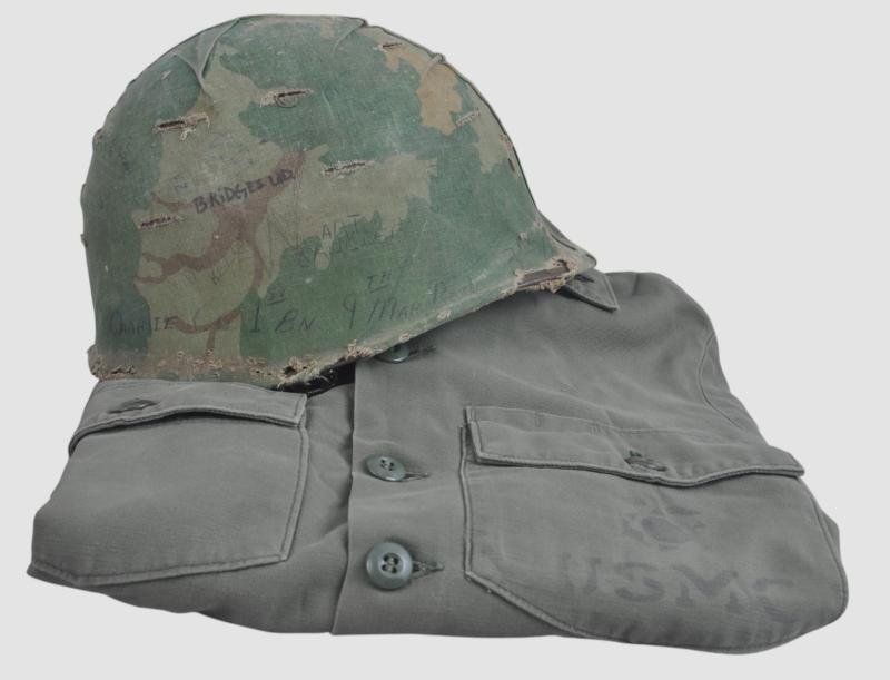 USMC Vietnam War Helmet With Graffiti & USMC Shirt From Same Man — image 2