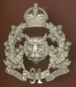91st Canadian Militia, Argyll & Sutherland Highlanders feather bonnet Badge
