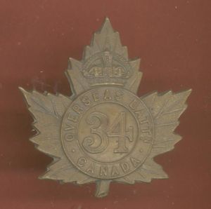 Canadian 34th Guelph Bn. WW1 CEF glengarry badge