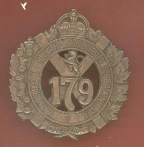 Canadian 179th Cameron Highlanders of Canada Bn. WW1 CEF Officer's …
