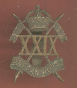 Indian Army. 29th Deccan Horse WW1 Officer's OSD cap badge.