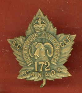 Canadian 172nd Rocky Mountain Rangers. Bn. WW1 CEF badge