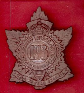 Canadian 193rd Battalion, Nova Scotia Highlanders (Cape Breton Highlanders) WW1 …