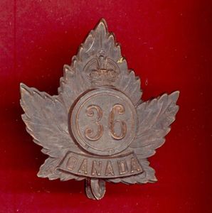 Canadian 36th Hamilton Oversea's Bn. CEF WW1 cap badge