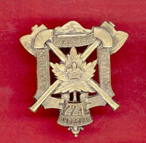 Canadian 224th Forestry Bn. CEF WW1 cap badge