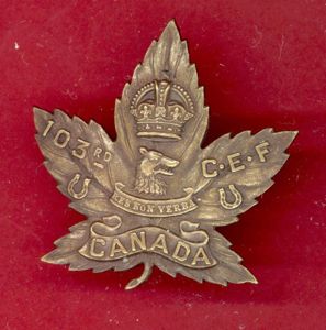 Canadian 103rd Battalion,Victoria, B.C. WW1 CEF Cap Badge
