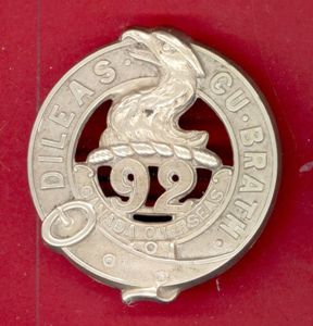 Canadian 92nd Toronto Bn. WW1 CEF glengarry badge