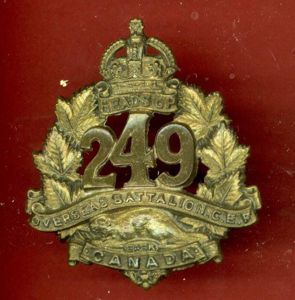 Canadian 249th Regina, Saskatchewan Battalion. WW1 CEF cap badge